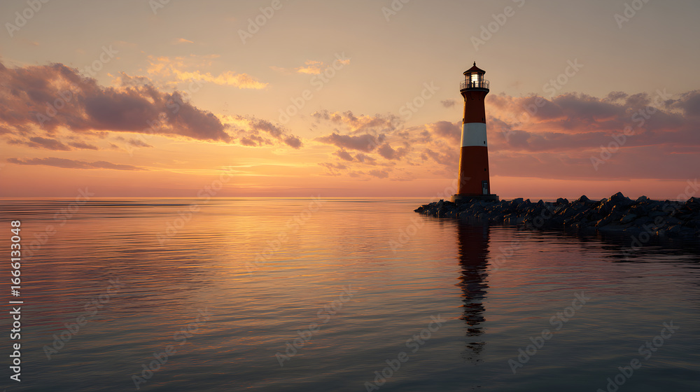 Fototapeta premium Lighthouse at Dusk with Reflective Water
