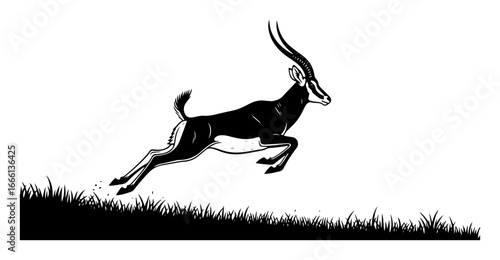 Running antelope black and white vector illustration