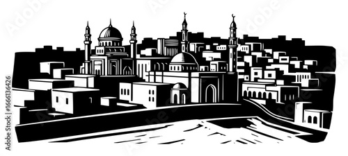 Arabic city skyline vector black and white