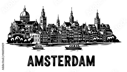 Amsterdam city skyline vector illustration