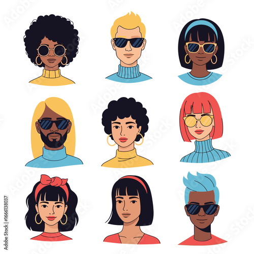Diverse group of modern individuals portraying stylish fashionable looks