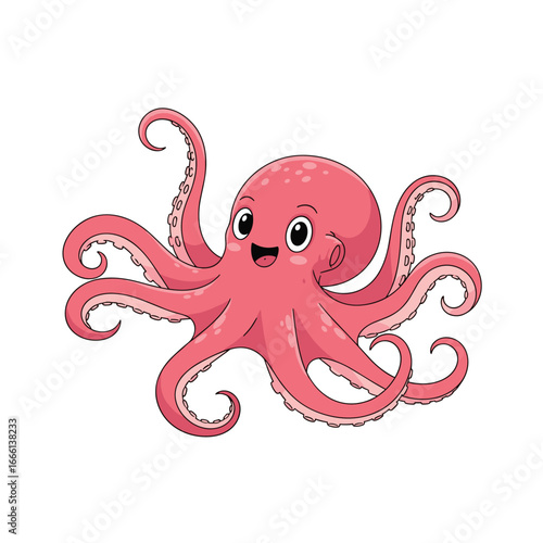 Adorable pink octopus character illustration design for childrens books and educational content