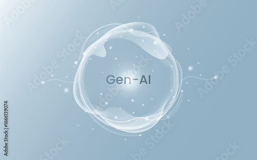Generative AI. Abstract stream information with line and dot. Big data, AI, data transfer, data flow, large language model, Machine learning technology concept