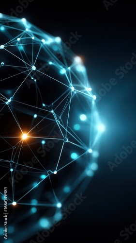 Futuristic digital network with glowing blue globe and data streams