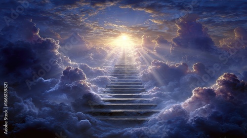 Cloud staircase ascending through a bright blue sky