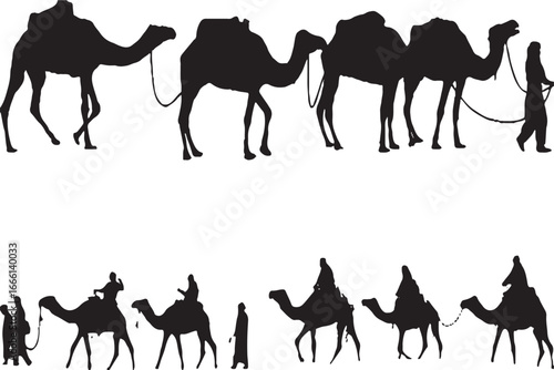 Caravan of Camels Silhouette - Desert Travel and Nomadic Lifestyle Illustration