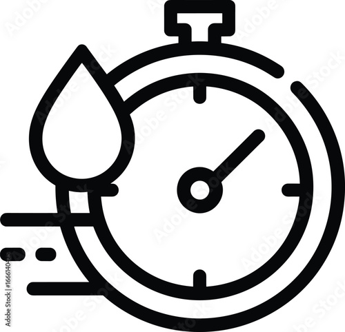 Stopwatch timer icon, water drop symbol, fast time illustration, speed measurement design, fitness clock vector, hydration reminder, quick performance graphic