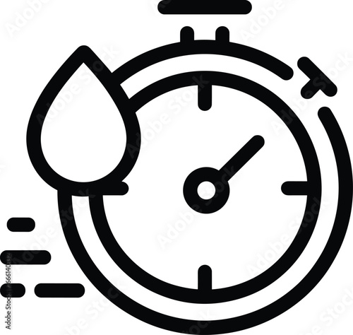 Stopwatch water drop icon, time management symbol, hydration reminder, fitness timer design, liquid measurement concept, health lifestyle, fast countdown illustration, vector