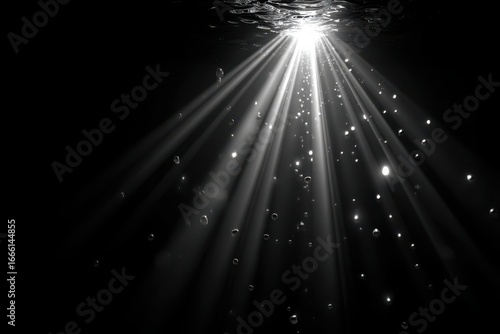 White Light Rays with Particles on Black Background