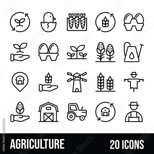 Agriculture and farming icons representing growth, sustainability and harvesting
