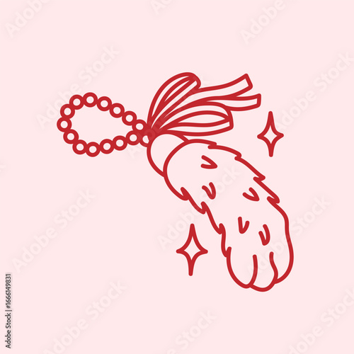 Coquette bow ribbon and rabbit foot. Lucky charm keychain and symbol. Fortune amulet, magic protection talisman for good luck and success. Decorative element with stars