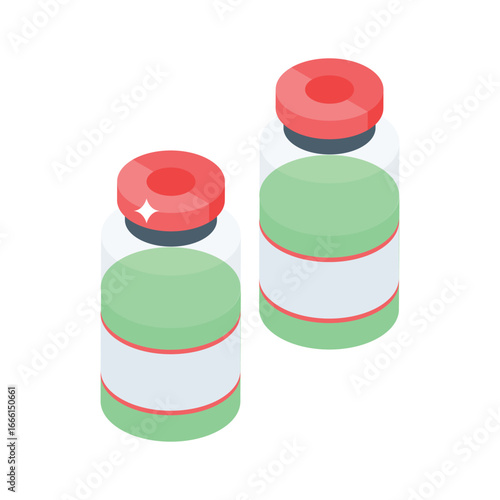 A modern isometric icon featuring medicine vials