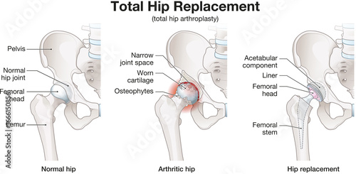 Total Hip Replacement – Medical Illustration of Hip Prosthesis