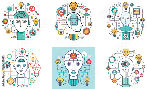 vector set of ai human head icons