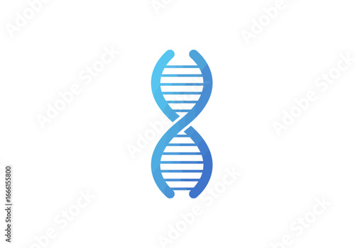 A blue DNA double helix illustration against a white background