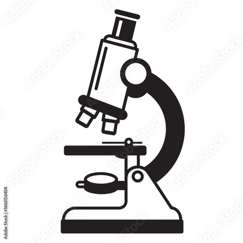 black and white vector silhouette of a microscope on a white background