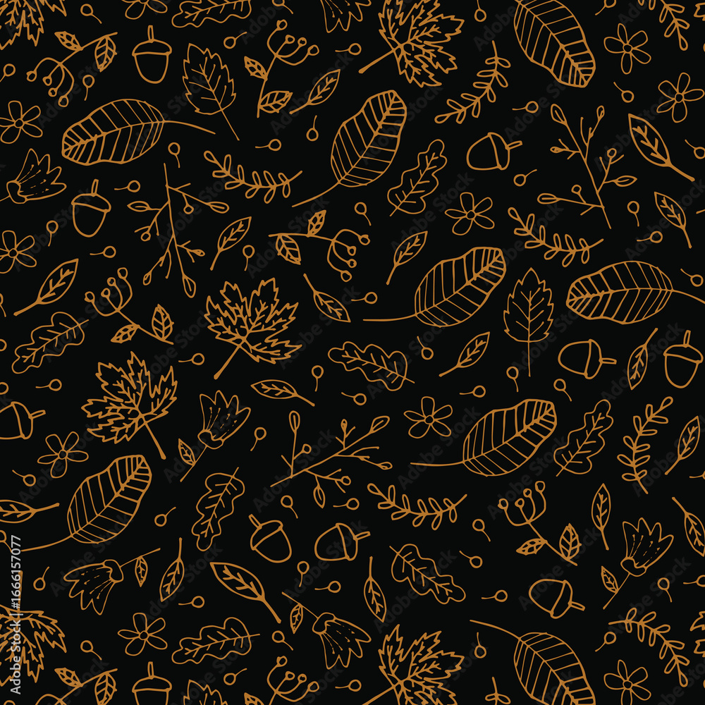 Naklejka premium Seamless pattern with autumn Leaves, acorns and oak leaves for wallpaper, gift paper, pattern fills, textile, fall greeting cards. 