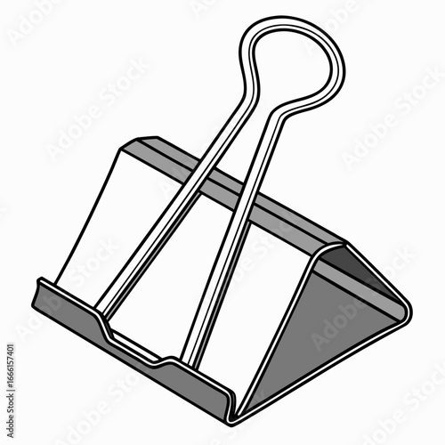A simple black and white illustration of a binder clip holding papers together on a white background