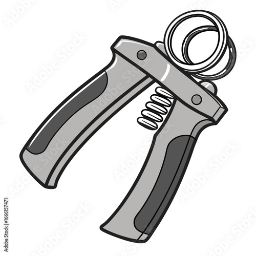 A simple illustration of a hand grip strengthener with a spring mechanism and coiled metal handles