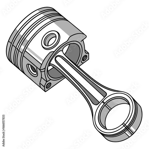Detailed illustration of a single piston and connecting rod assembly for an internal combustion engine