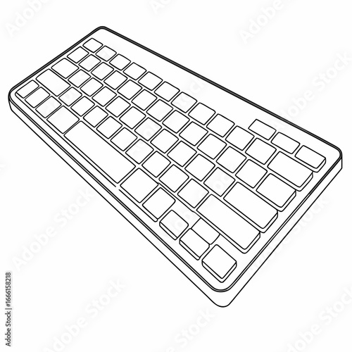 Minimalist outline drawing of a modern wireless computer keyboard viewed from a high angle