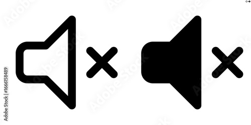Vector speaker with cross icon in outline and solid styles for UI and web design, 48px, 10% margin