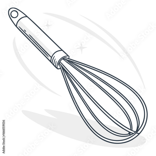 Simple line art illustration of a kitchen whisk with a clean design and subtle motion effect