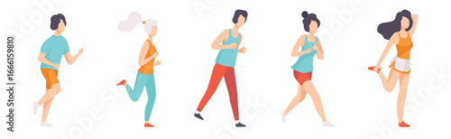 Man and Woman Run Marathon Engaged in Competition Vector Set