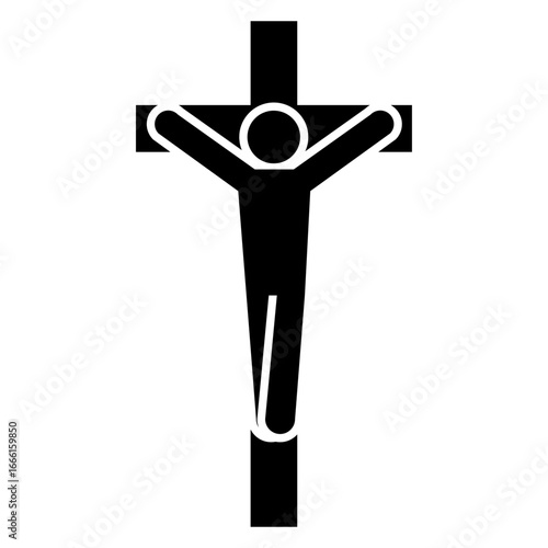 Icono silueta de Jesús colgado en una cruz de madera