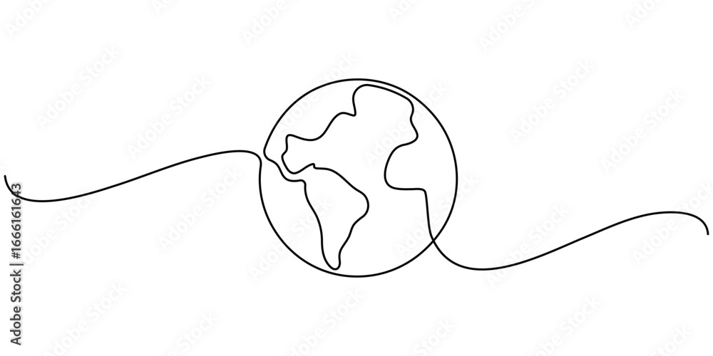 Φωτογραφία Continuous one line art drawing of earth planet, Globe, geography vector outline, Single line illustration of world map