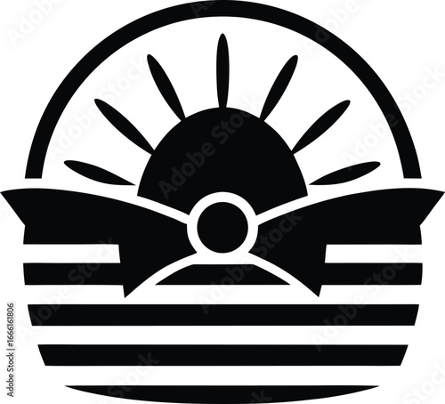 a ribbon bow on basket silhouette on retro stripe .eps