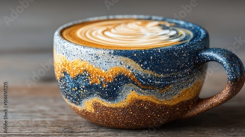Latte art in a handcrafted mug