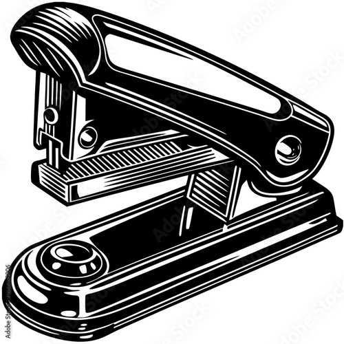 Illustration of a stapler, a mechanical device that joins sheets of paper or similar material by driving a thin metal staple