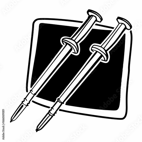 Illustration of two nails, representing construction, carpentry, and hardware tools for fixing and building