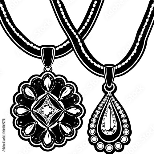 Obraz na płótnie Vector art of elegant necklaces with pendants, stylish accessories for any occas