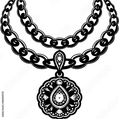 Vector art of elegant necklace with chain and pendant, a stylish accessory for any occasion