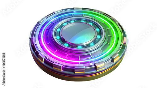 Futuristic glowing sci fi disc with vibrant neon lights
