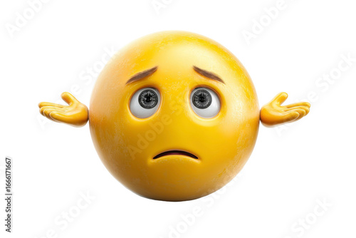 Yellow emoji with a confused expression and raised hands representing uncertainty, doubt, and lack of knowledge about a situation or topic