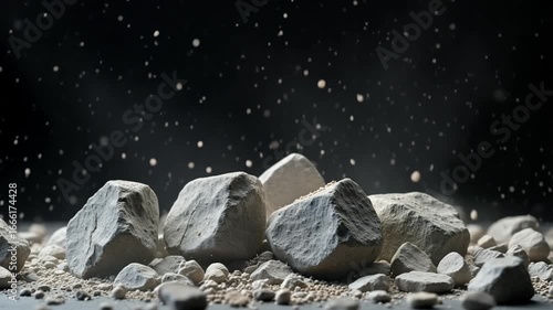 Ai generative Dynamic rock explosion with dust particles scattering on a black background scene