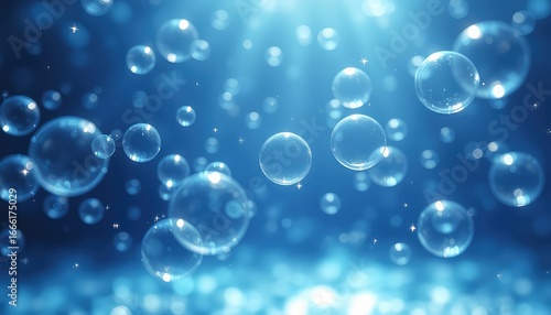 Wallpaper Mural Floating Spheres in Soft Blue Hue Create a Dreamlike, Ethereal Feel with Subtle Sparkling Light Torontodigital.ca