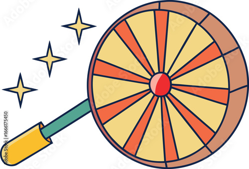 Circular target with spokes and a handle used for games and sports competition