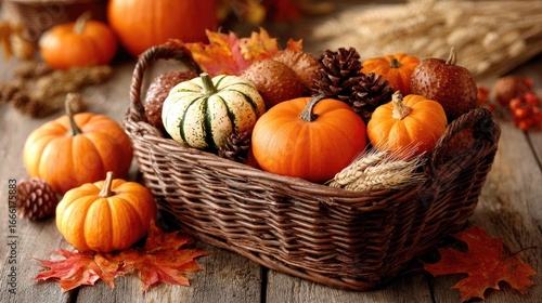 Wallpaper Mural Pumpkins and Gourds in a Basket for Fall Torontodigital.ca