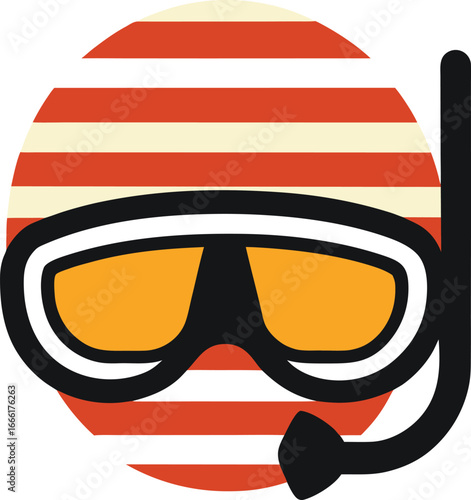 a snorkeling mask silhouette on retro stripe sun o.eps