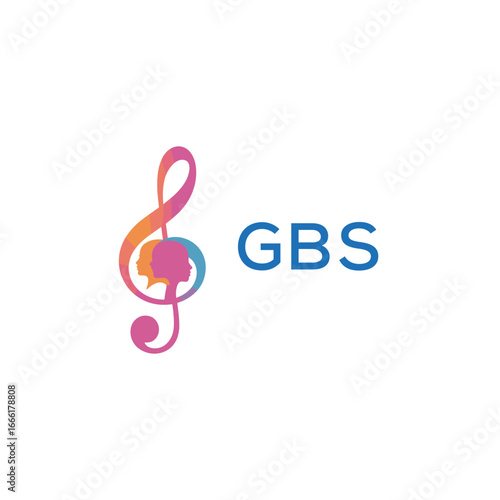 GBS “Creative music academy logo with silhouette heads and notes” GBS  Later Logo, “Modern music therapy logo with faces and note symbol”
