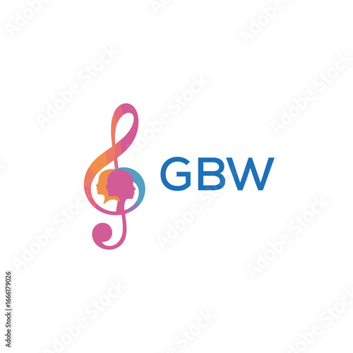 GBW “Creative music academy logo with silhouette heads and notes” GBW  Later Logo, “Modern music therapy logo with faces and note symbol”
