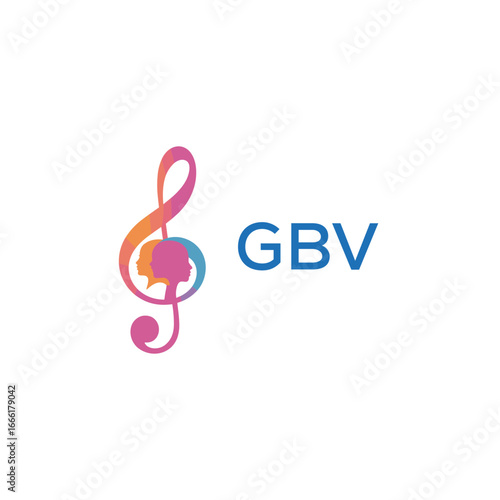 GBV “Creative music academy logo with silhouette heads and notes” GBV  Later Logo, “Modern music therapy logo with faces and note symbol”
