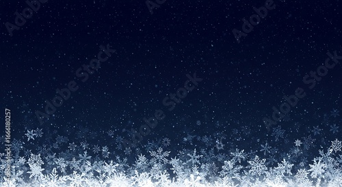 A winter-themed background with a deep blue gradient, snow and snowflackes,Blue winter background with . a scattering of white snowflakes top, digital art and small sparkles at the ,