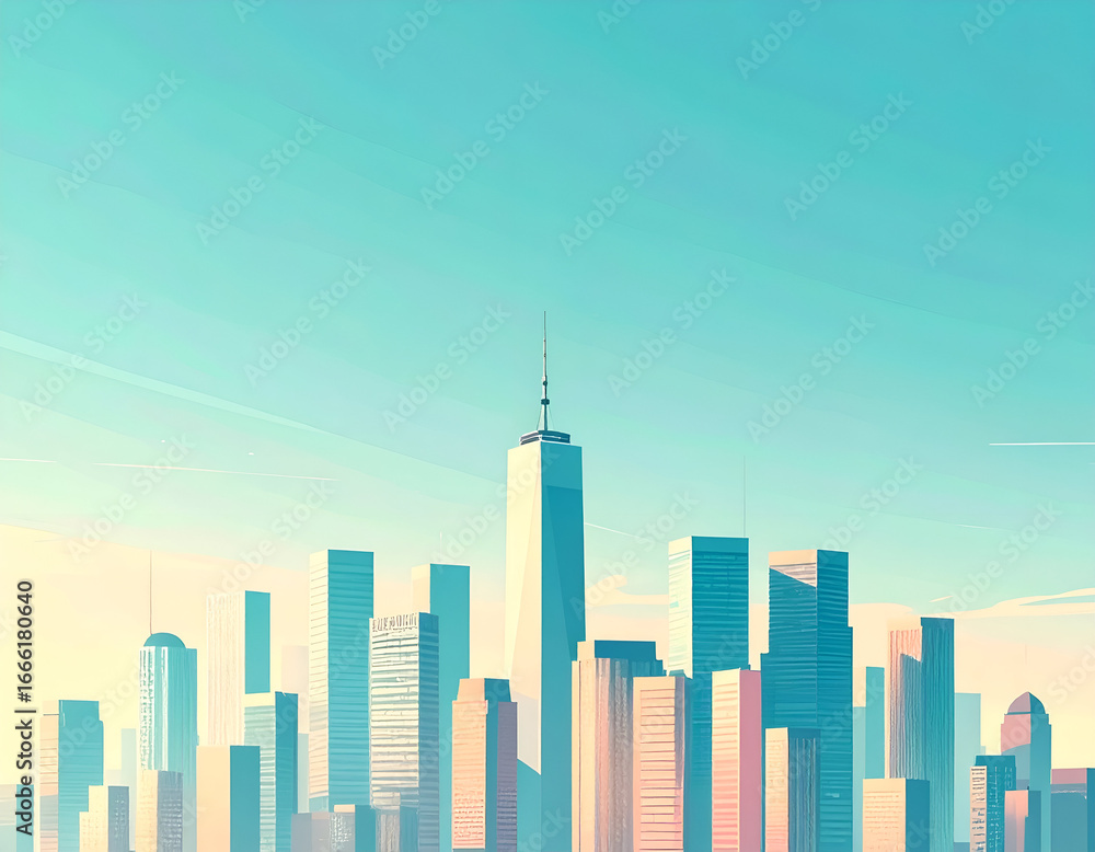 Obraz premium City Skyline Featuring Tall Buildings Against A Clear Blue Sky Daytime View