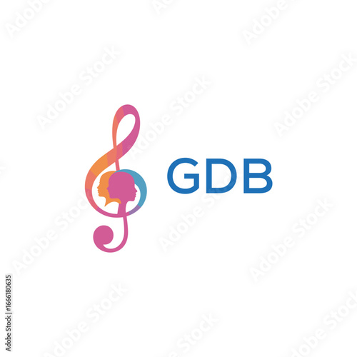 GDB “Creative music academy logo with silhouette heads and notes” GDB  Later Logo, “Modern music therapy logo with faces and note symbol”
