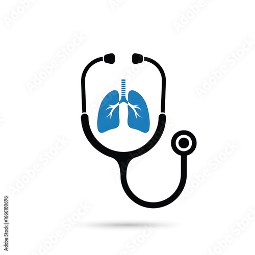 Vector of stethoscope with bronchi or lungs sign. Icon of asthma